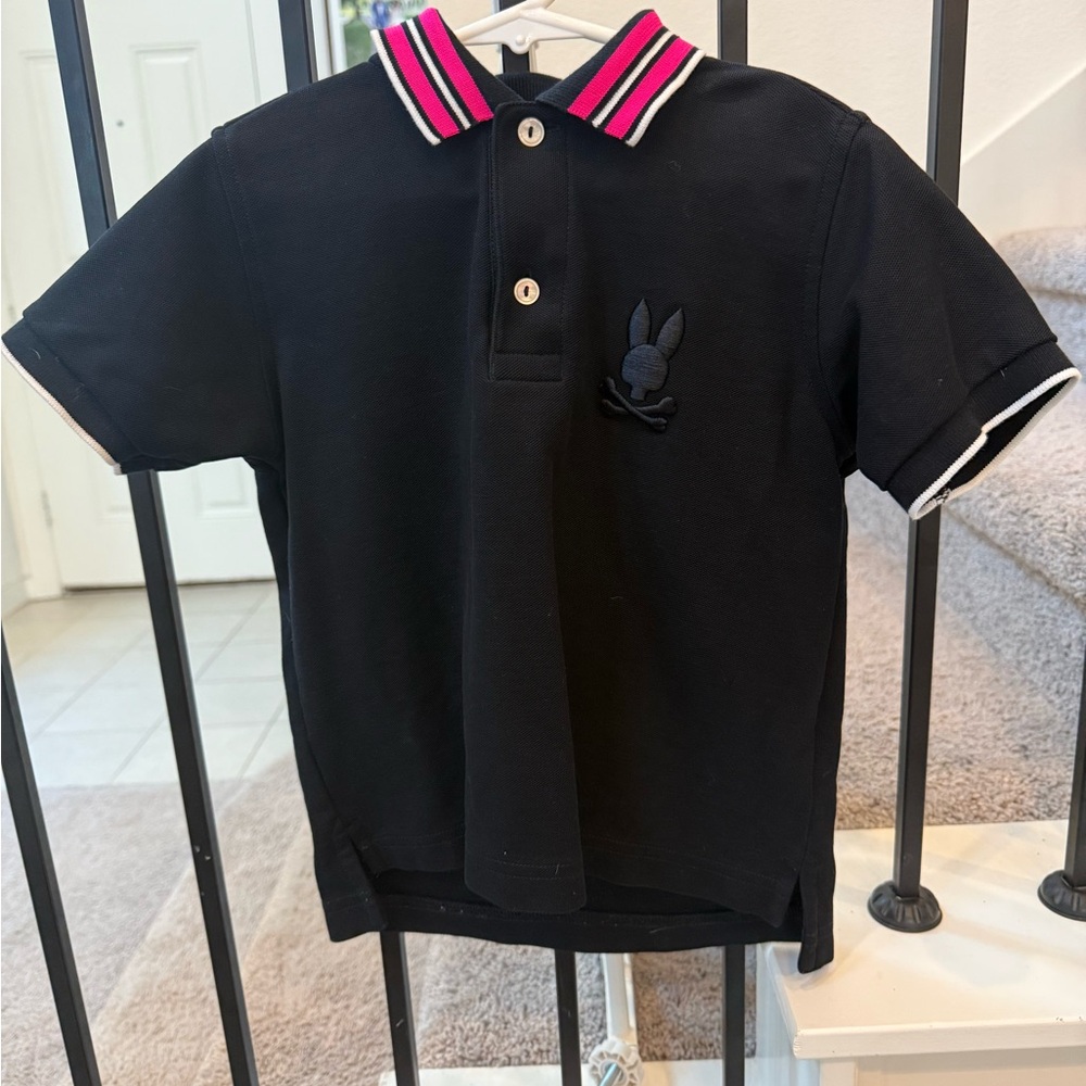 Psycho Bunny Black Polo with Pink-Trim Collar - Kids
